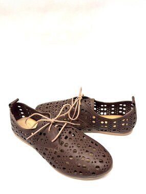 MIZ MOOZ WOMEN'S PERFORETED LEATHER FLATS LACE UP BROWN 37EU / 7US # T-44